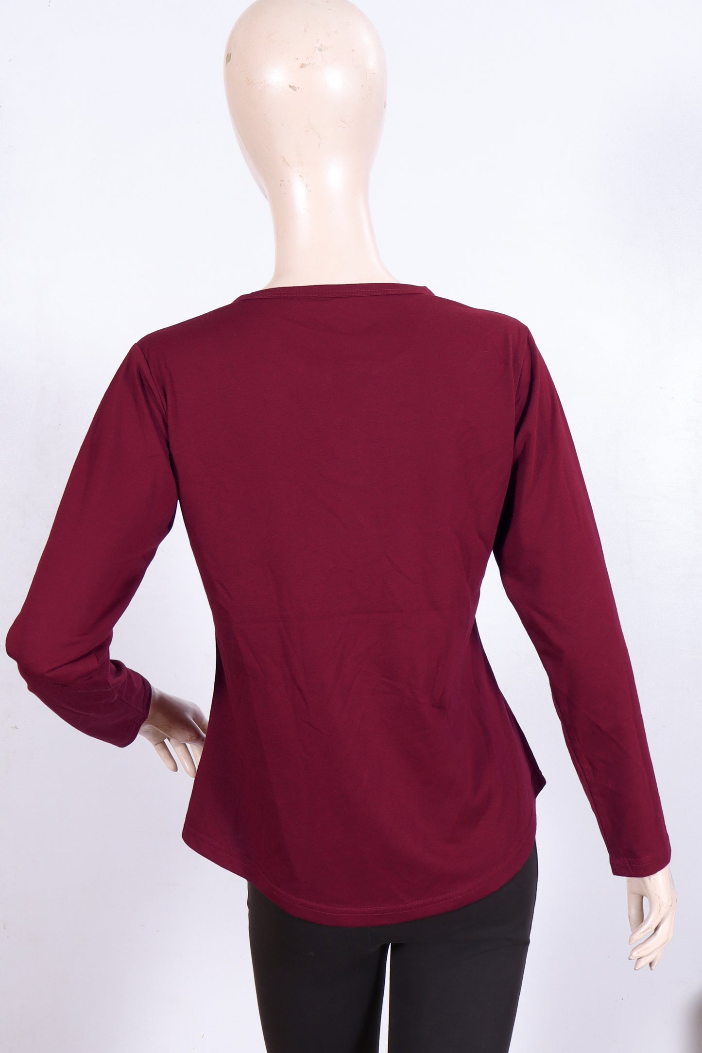 Women’s Long-Sleeve Henley Tee – Rich Maroon