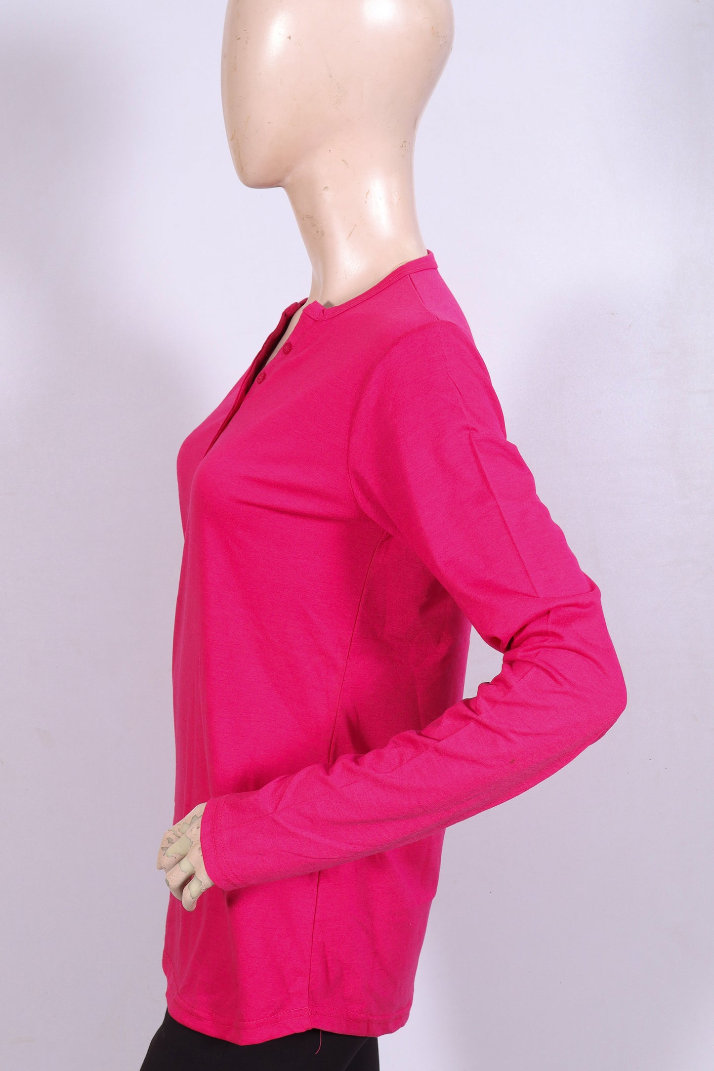 Casual Long-Sleeve Henley Top – Vibrant Magenta