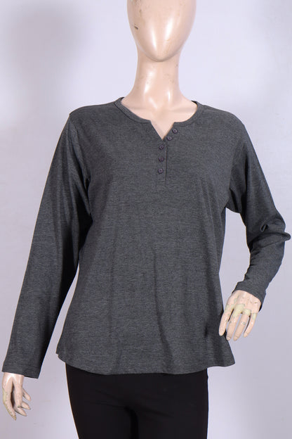 Casual Long-Sleeve Henley Top- Gray