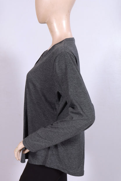 Casual Long-Sleeve Henley Top- Gray