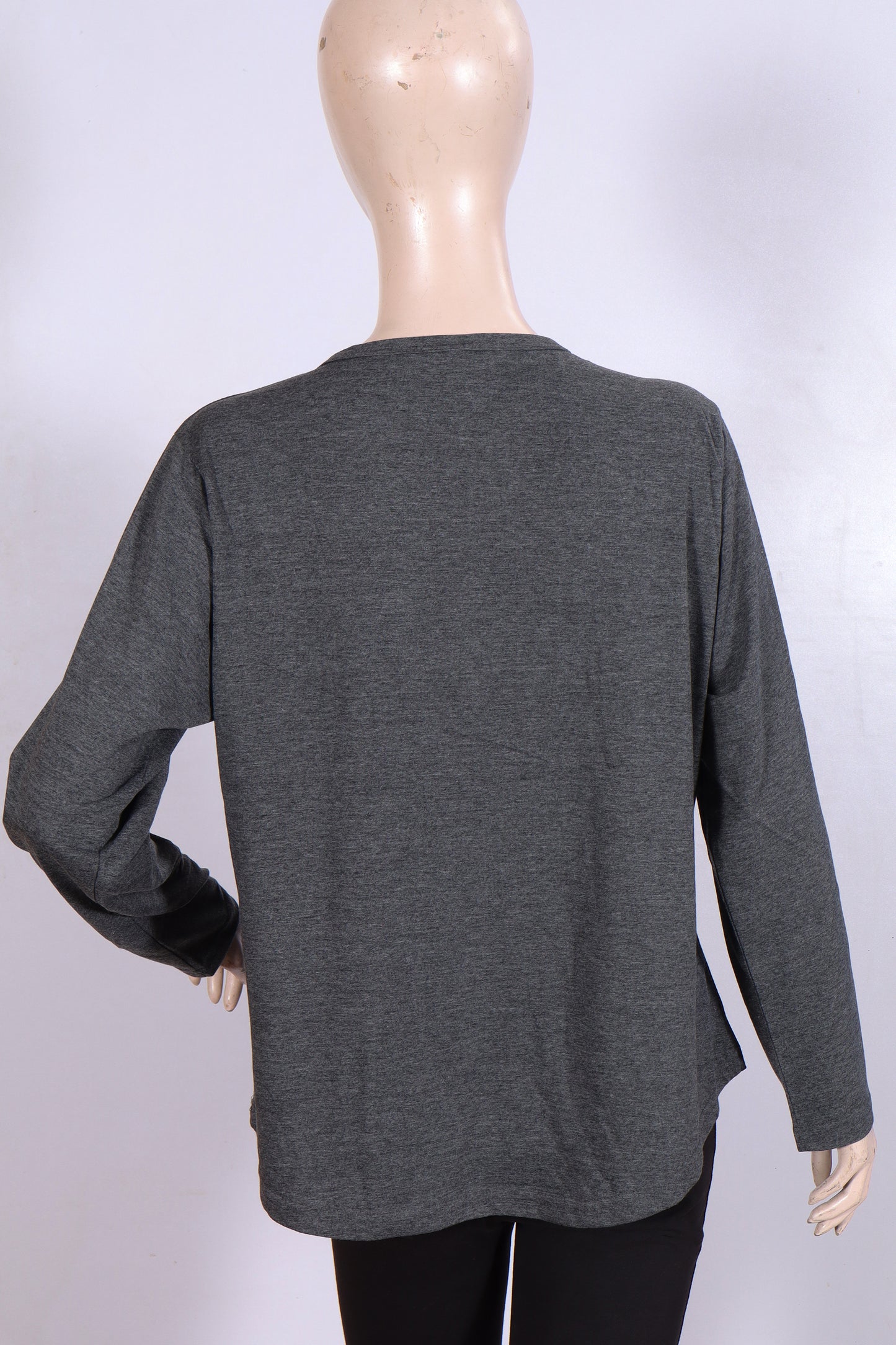 Casual Long-Sleeve Henley Top- Gray