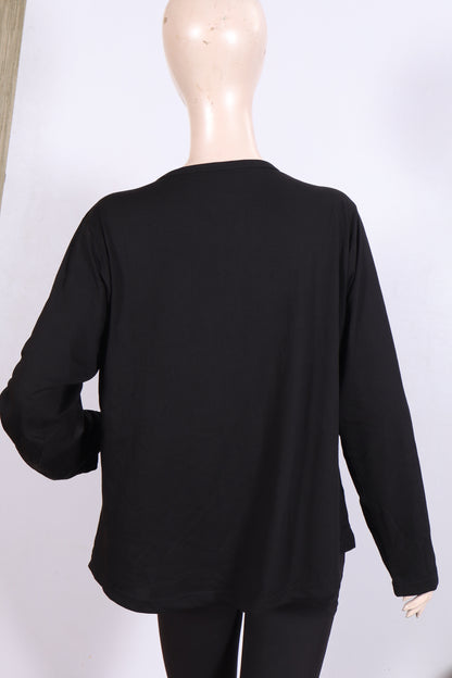 Casual Long-Sleeve Henley Top - Black