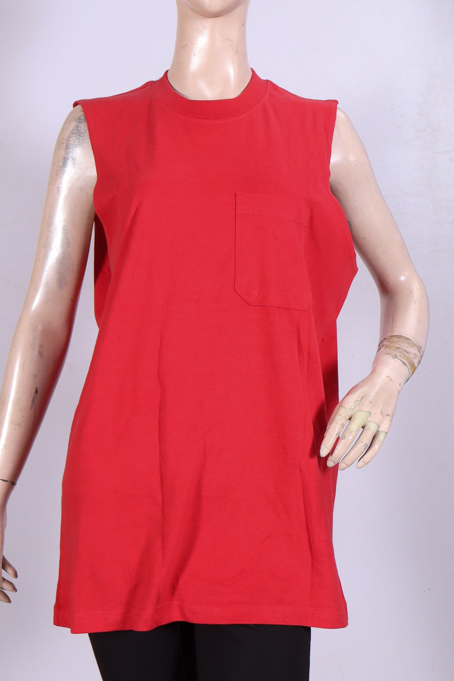 Vibrant Red Sleeveless Pocket Tee