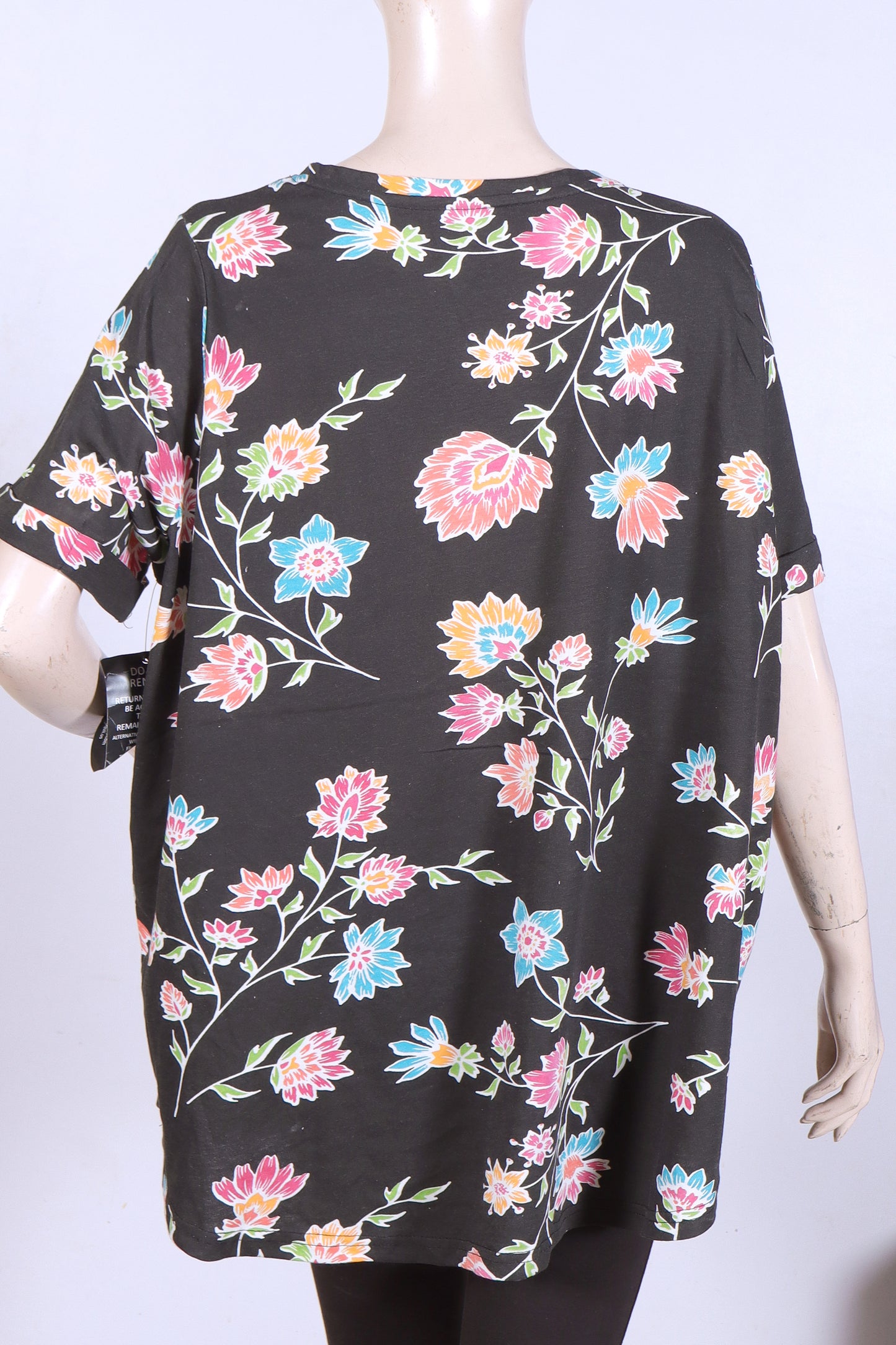 Women’s Floral Print Short-Sleeve Tunic Top – Black