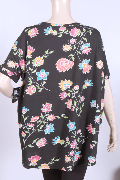 Women’s Floral Print Short-Sleeve Tunic Top – Black