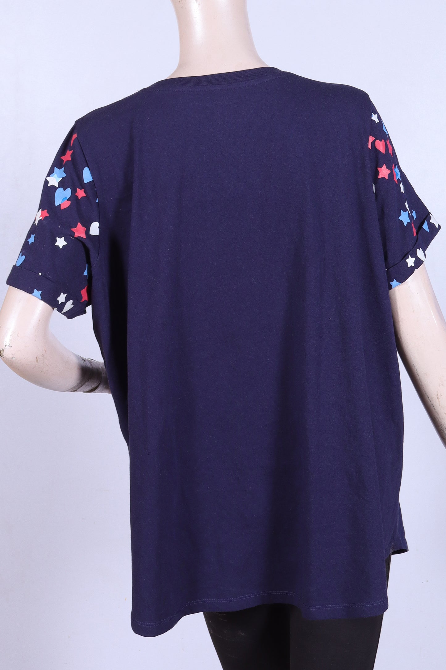 Stars & Hearts Oversized V-Neck Tee – Navy Blue