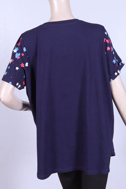 Stars & Hearts Oversized V-Neck Tee – Navy Blue