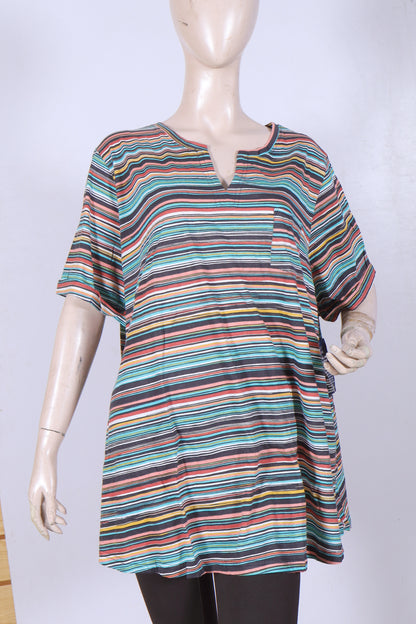 Multi-Color Striped Split-Neck Tunic Top
