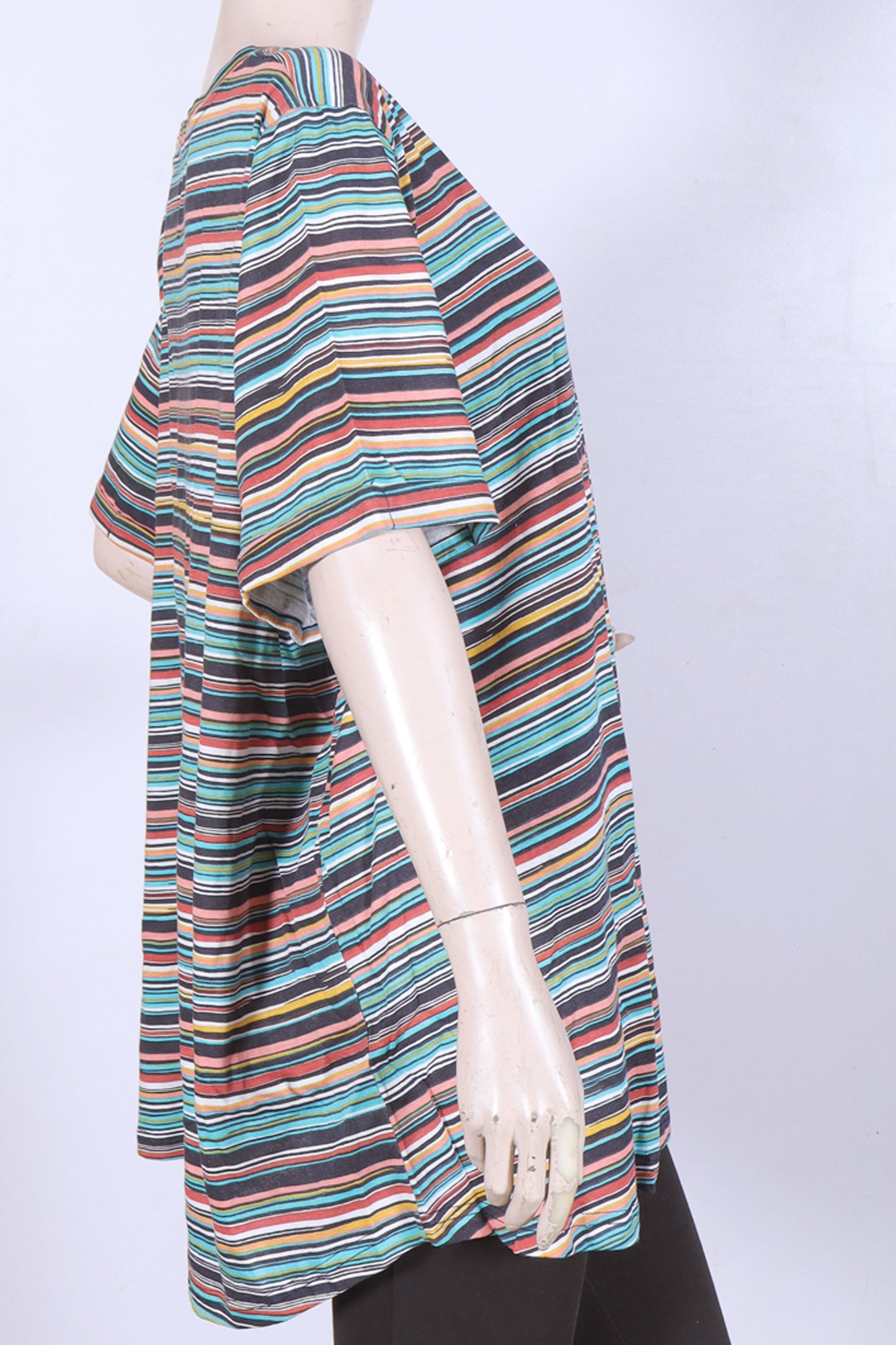 Multi-Color Striped Split-Neck Tunic Top
