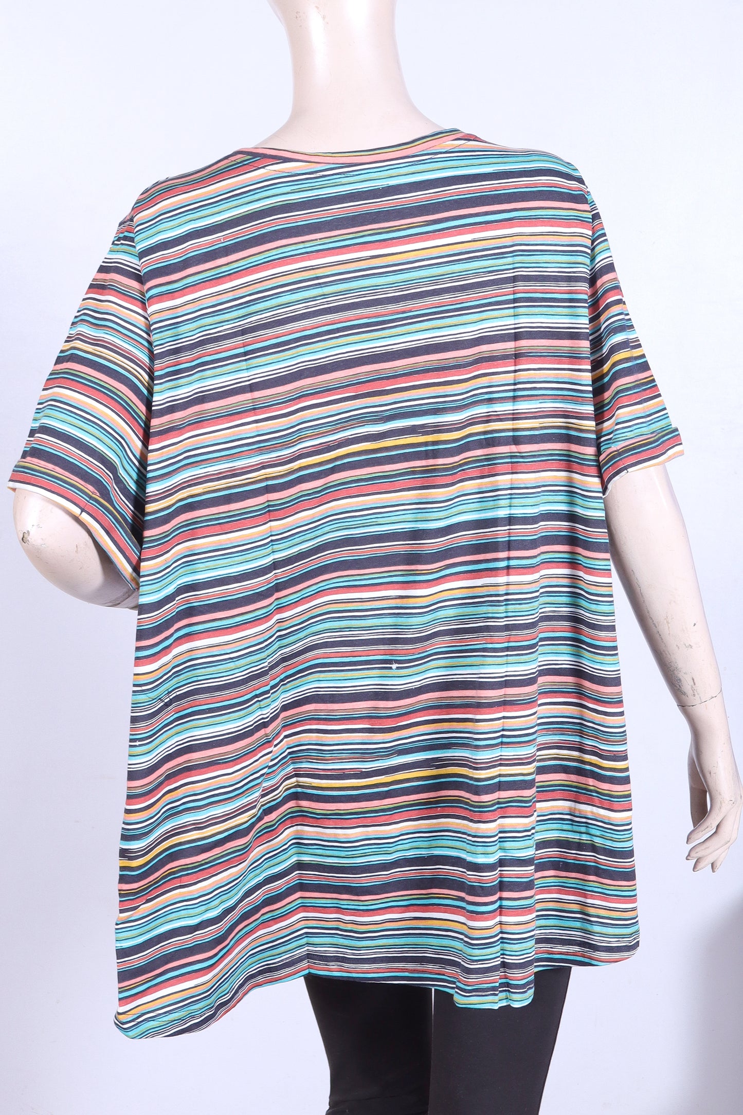 Multi-Color Striped Split-Neck Tunic Top