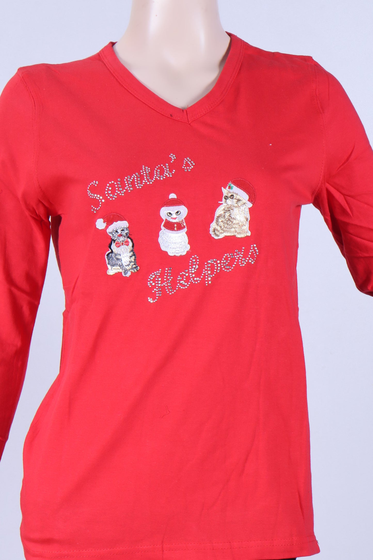 Women's Santa's Helpers Red Long-Sleeve V-Neck T-Shirt