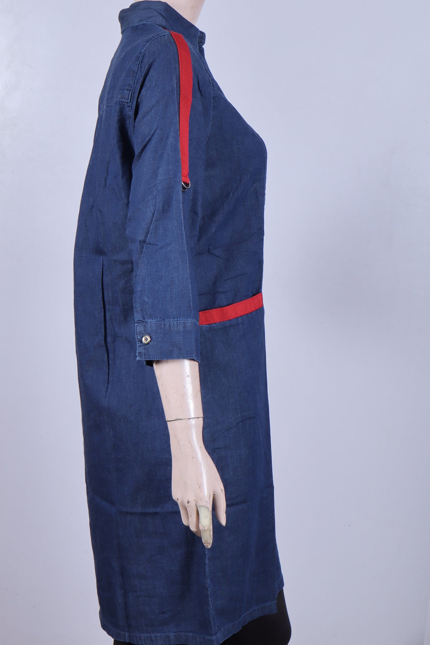 Women's Dark Wash Denim Kurta Tunic with Sporty Red Accents – 3/4 Sleeve