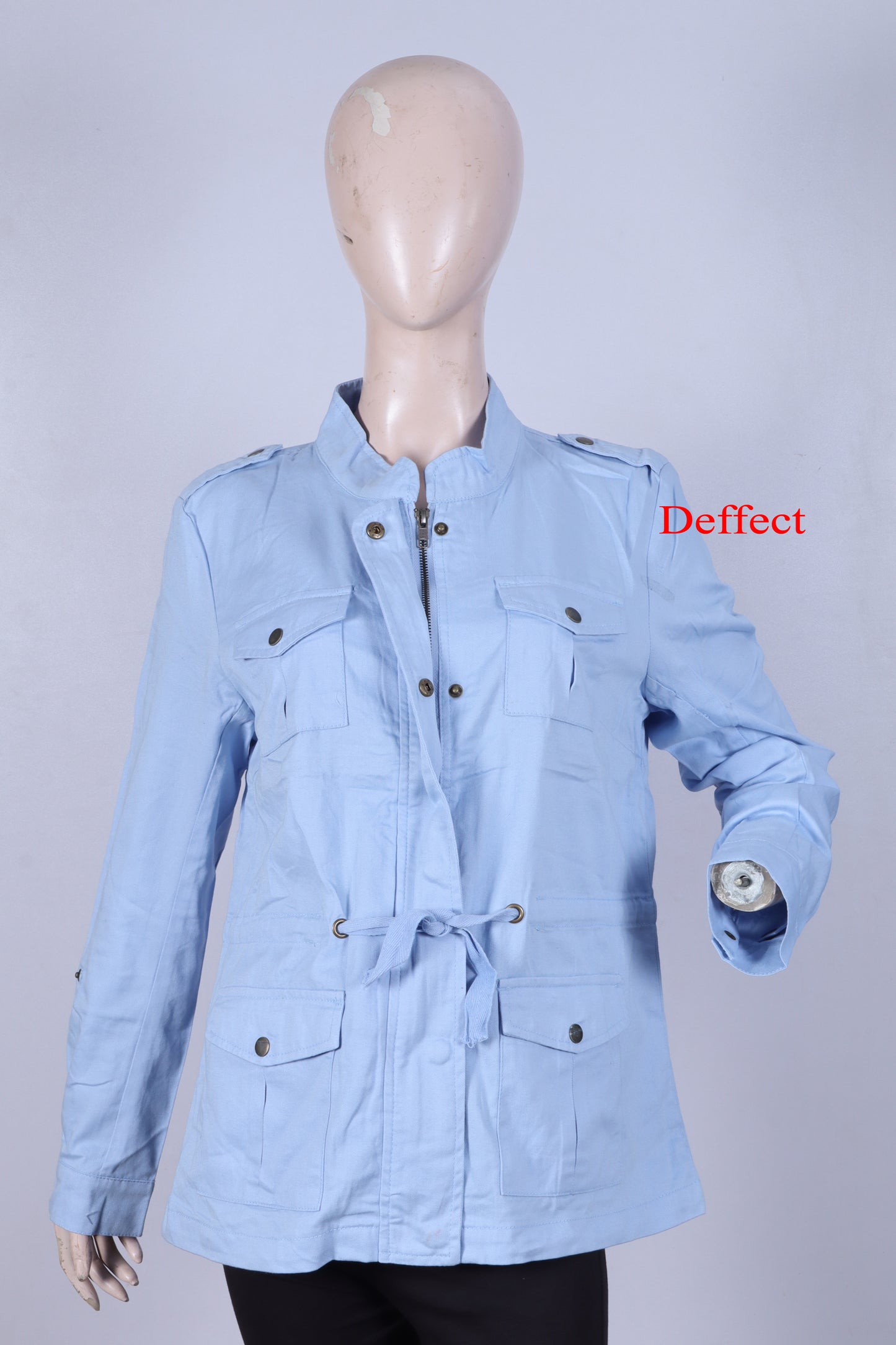 Women's Premium Sky Blue Utility Jacket – Stylish Cargo Jacket with Adjustable Waist