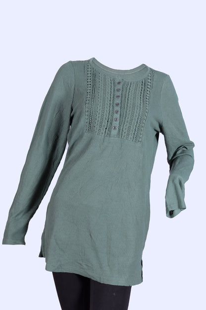 Sage Green Lace-Bib Henley Tunic Top