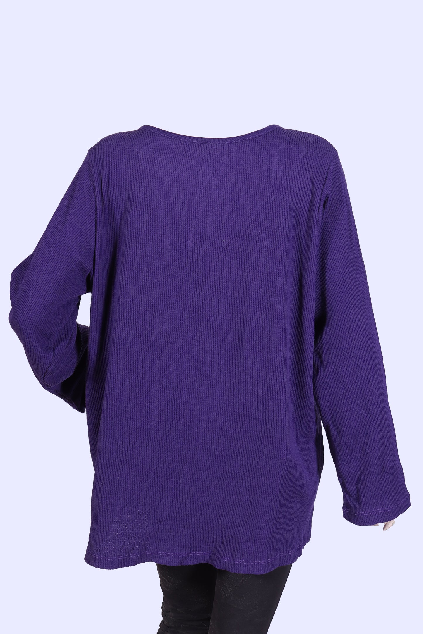 Relaxed Fit Purple Rib-Knit Henley Top with Lace Detail