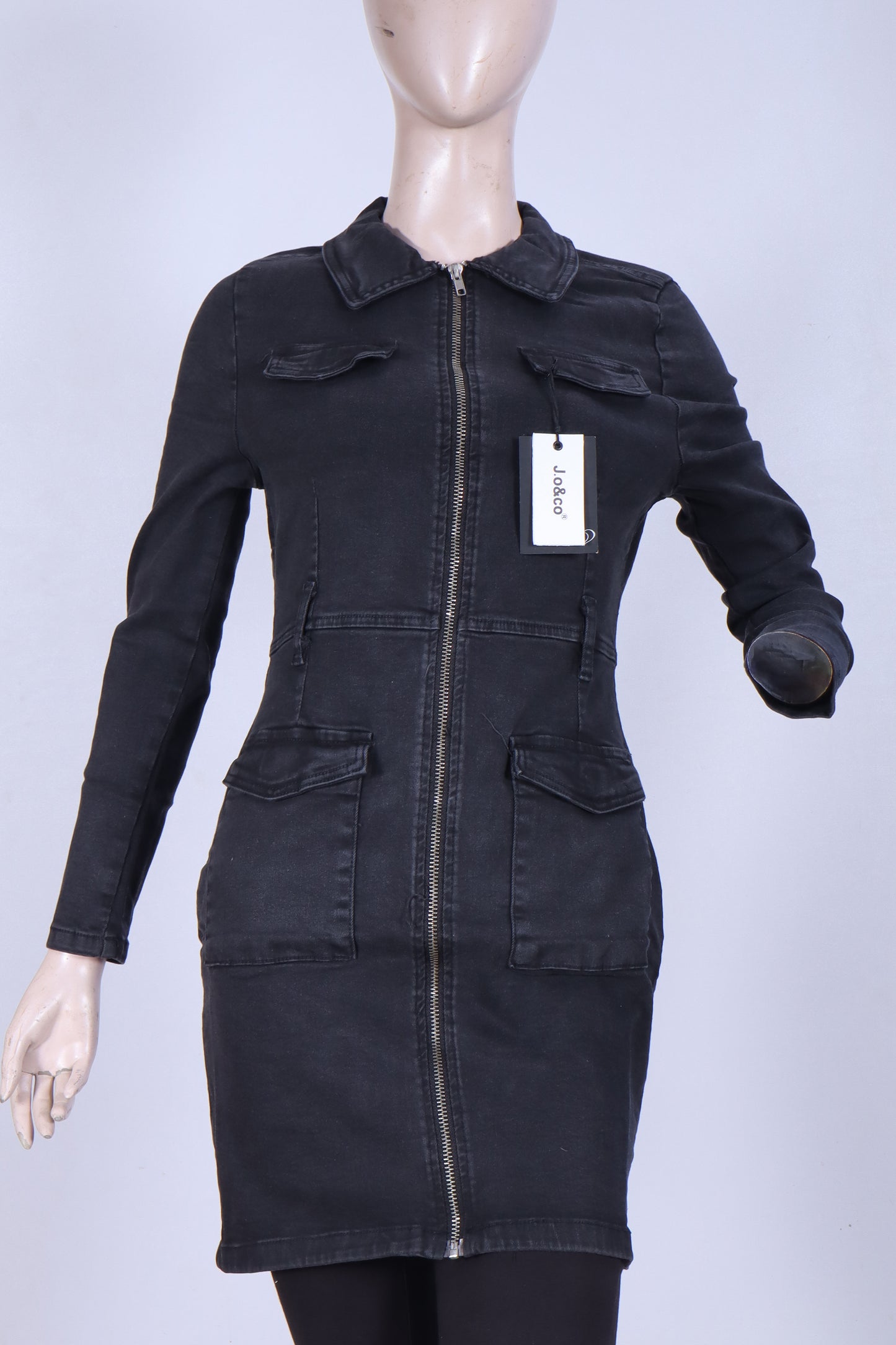 Chic Black Denim Utility Mini Dress