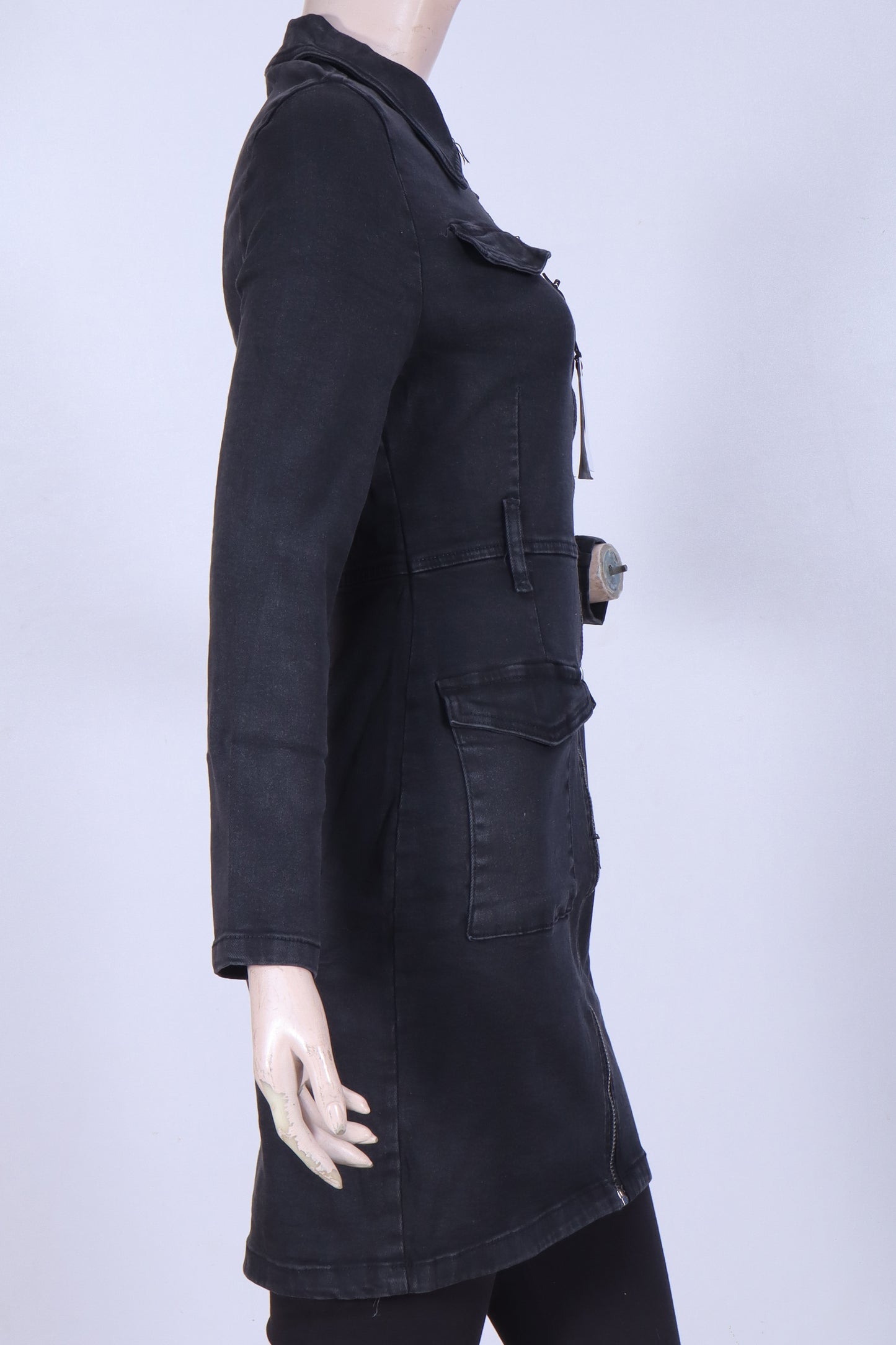 Chic Black Denim Utility Mini Dress