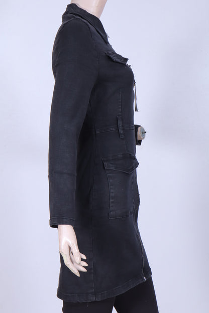 Chic Black Denim Utility Mini Dress
