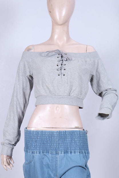 PTL Charcoal Crop Off-Shoulder Sweatshirt