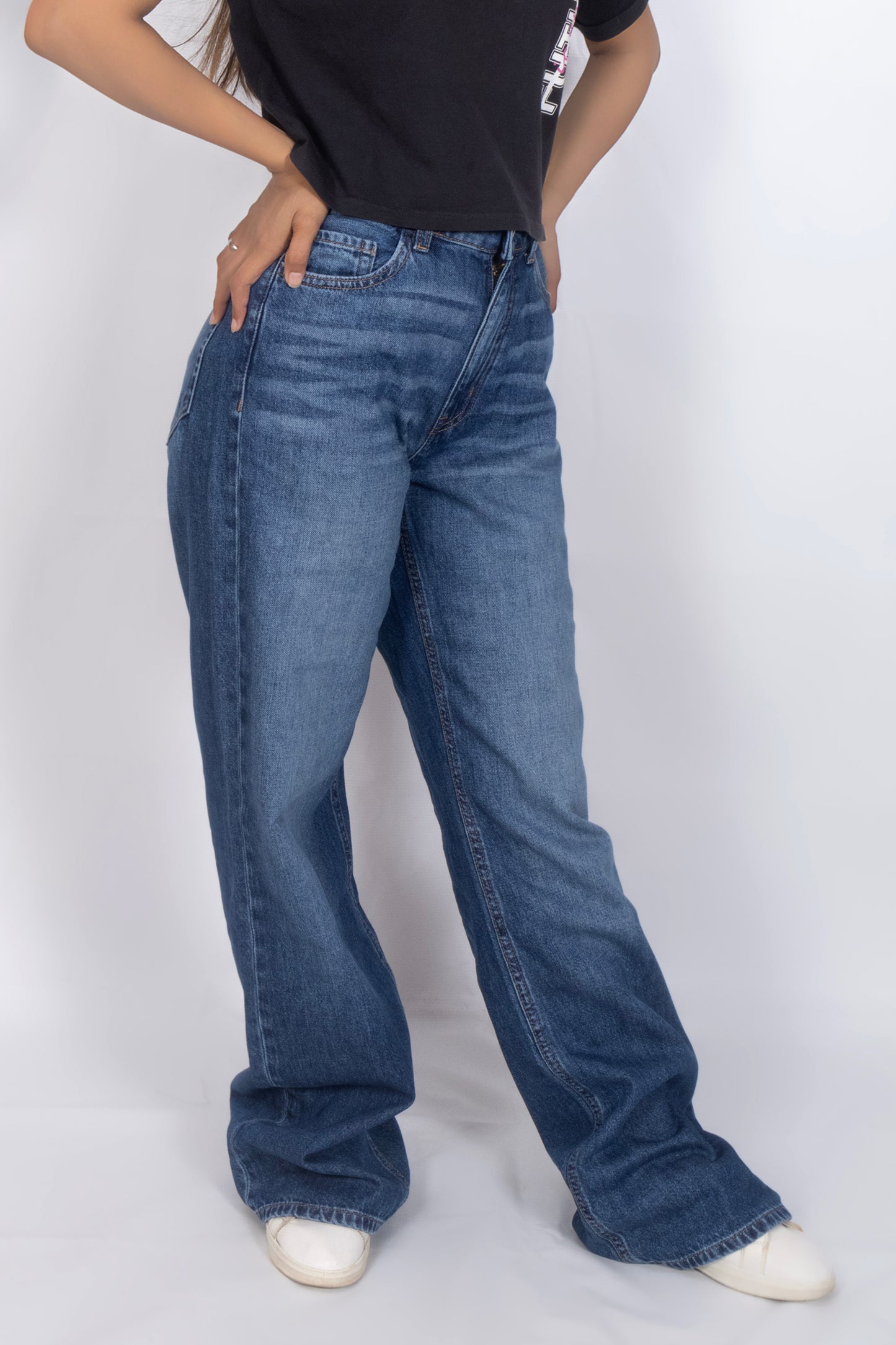 High-Waisted Wide-Leg Denim Jeans