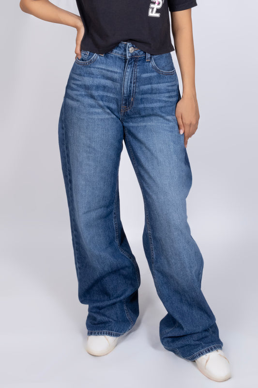 High-Waisted Wide-Leg Denim Jeans