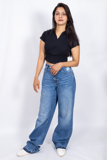 High‑Rise Wide‑Legged Jeans