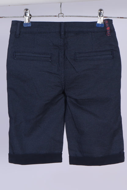 Boys’ Navy Blue Textured Shorts with Plaid Cuff
