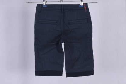 Boys’ Navy Blue Textured Shorts with Plaid Cuff