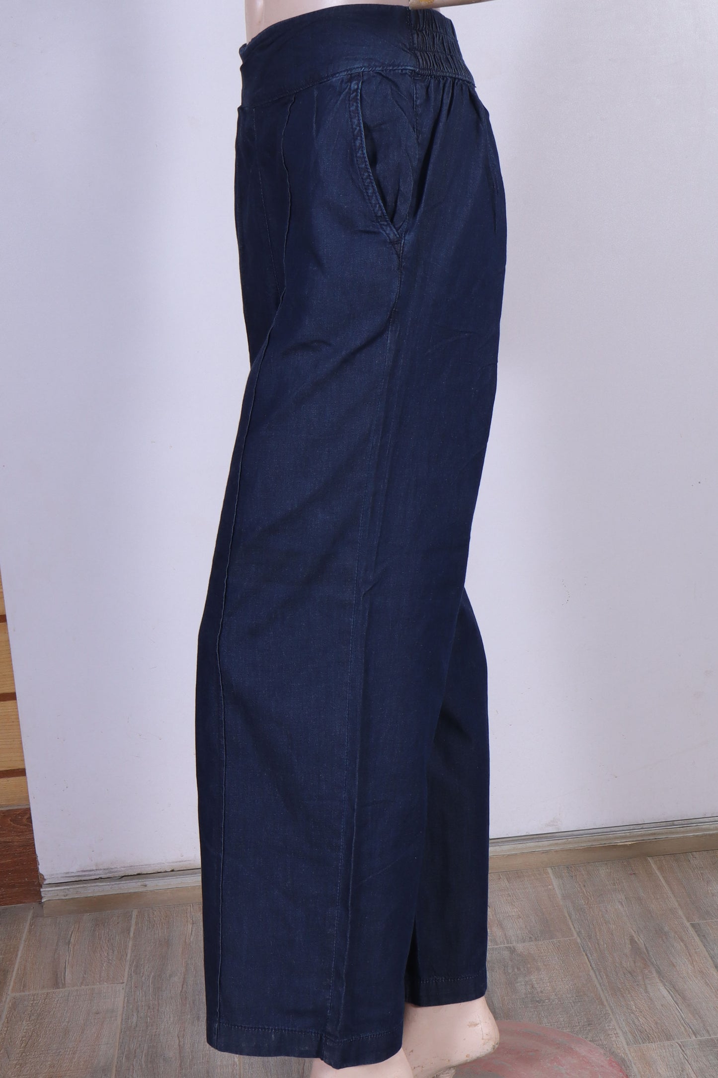 Premium Wide-Leg Pull-On Trousers – Dark Indigo