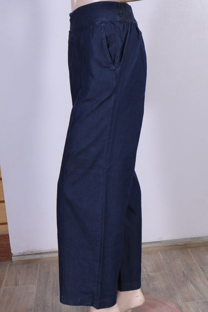 Premium Wide-Leg Pull-On Trousers – Dark Indigo