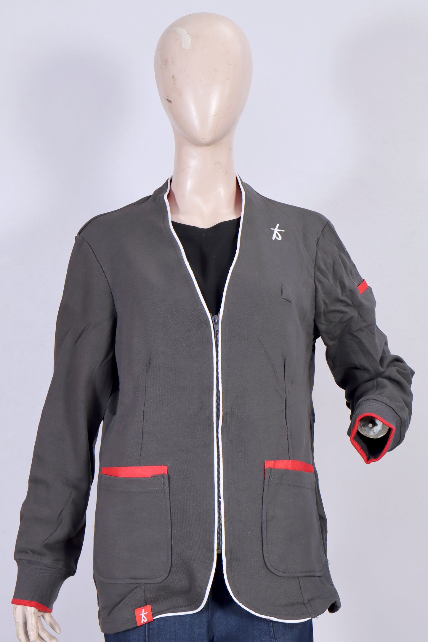 Urban Grey Zip-Up Jacket with Red Contrast Accents
