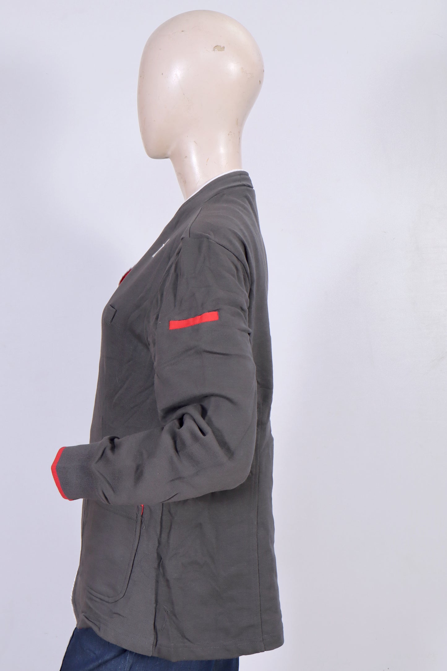 Urban Grey Zip-Up Jacket with Red Contrast Accents