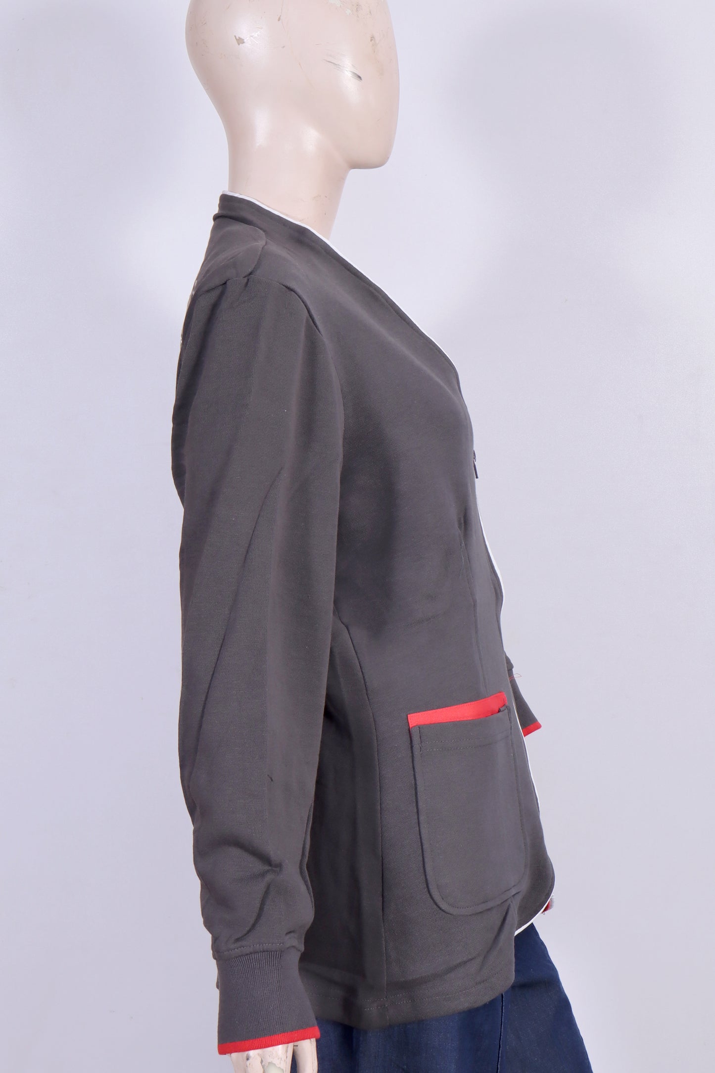 Urban Grey Zip-Up Jacket with Red Contrast Accents