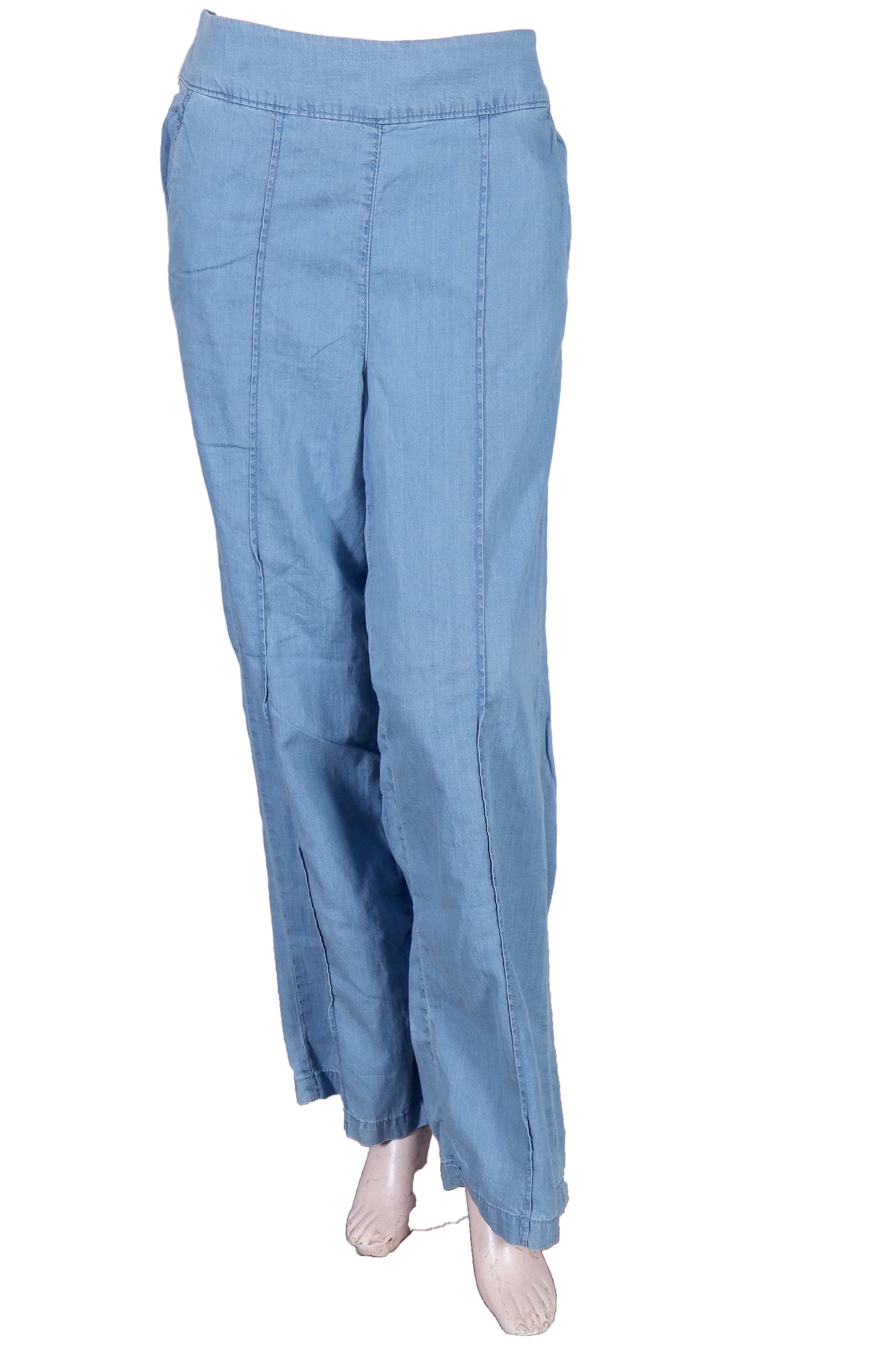 Women’s Mid-Blue Wide-Leg Pull-On Trousers