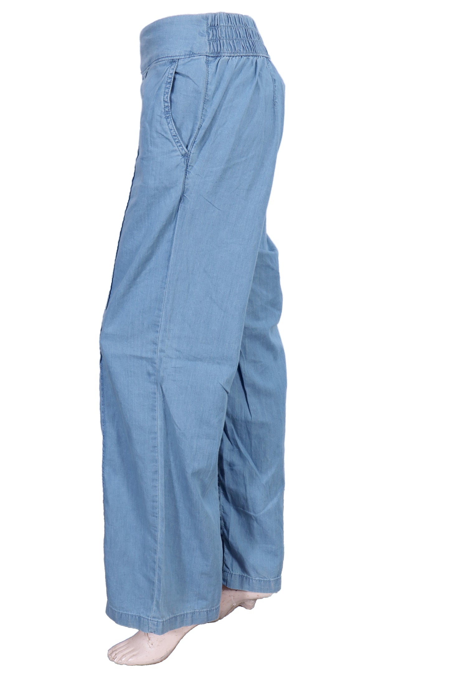 Women’s Mid-Blue Wide-Leg Pull-On Trousers