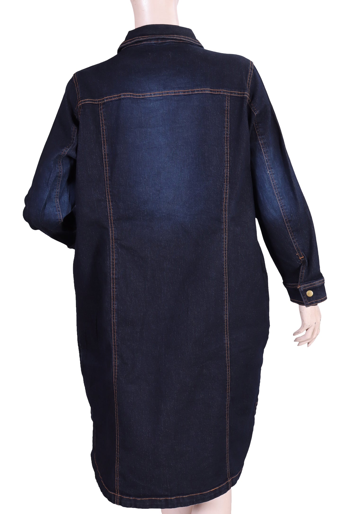 Dark Blue Long-Sleeve Denim Shirt Dress