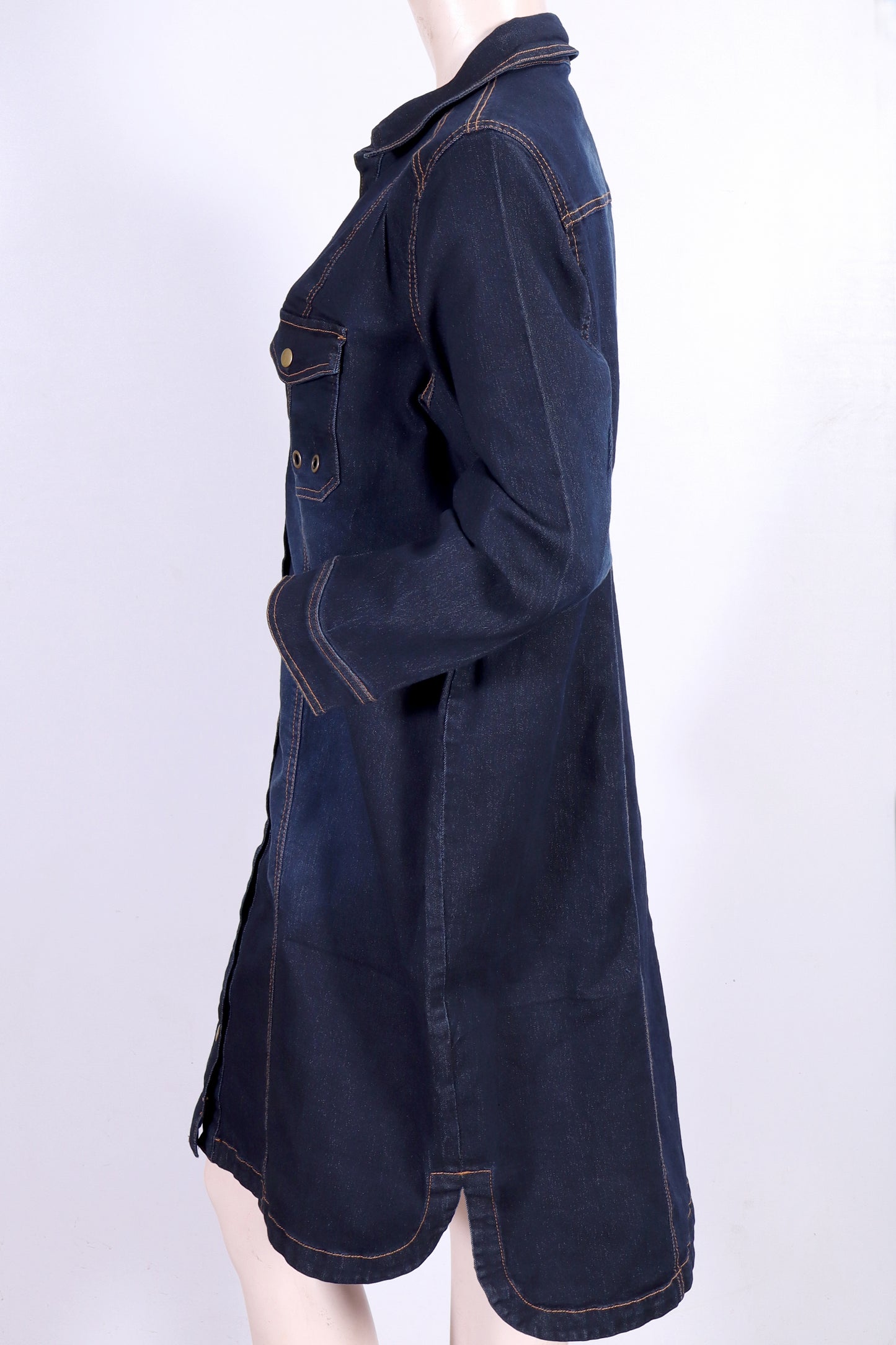 Dark Blue Long-Sleeve Denim Shirt Dress