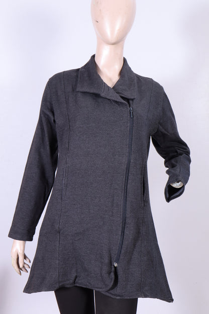 Women's Asymmetrical Zip-Front Knit Tunic Jacket - Charcoal Gray