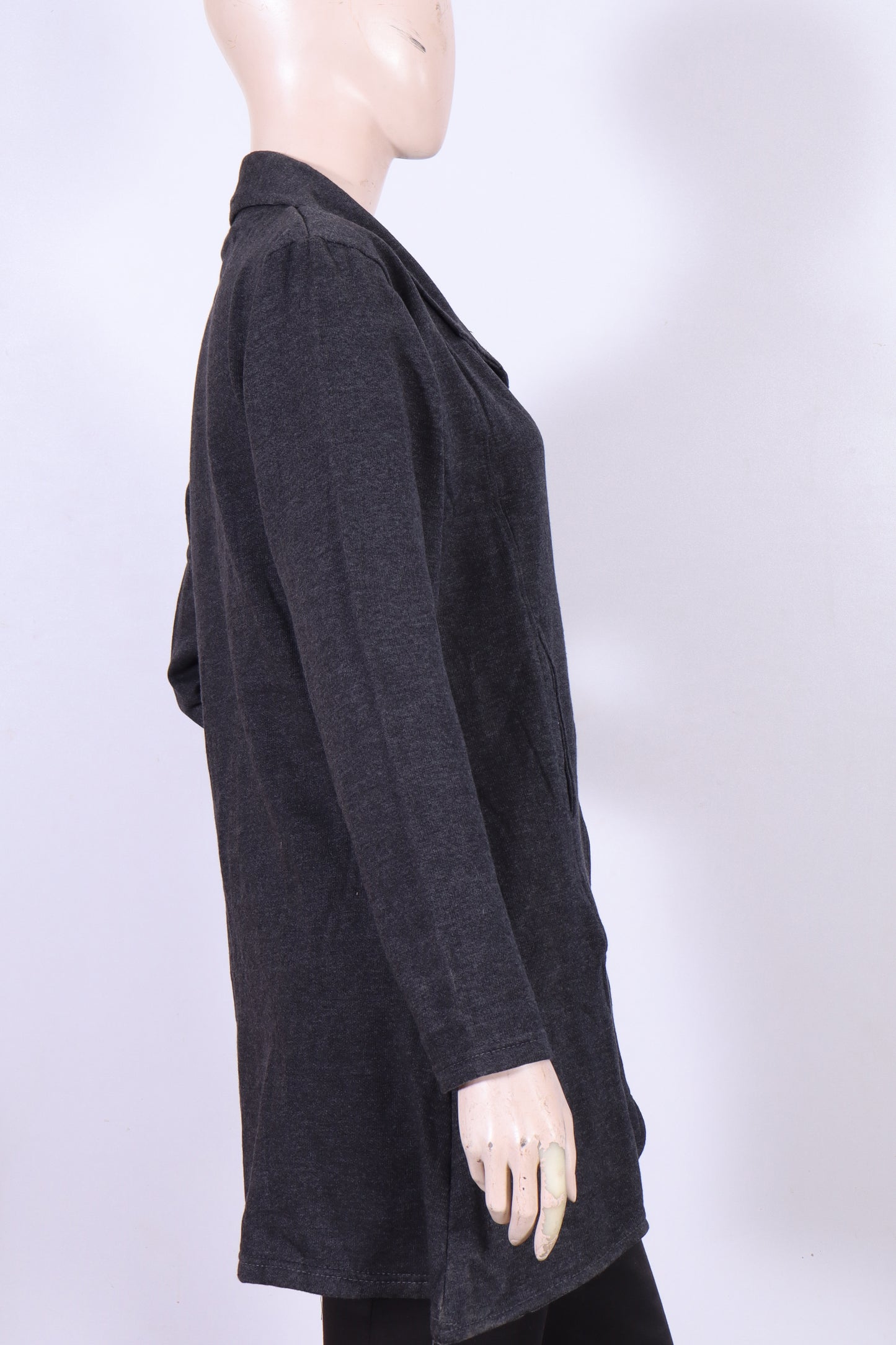 Women's Asymmetrical Zip-Front Knit Tunic Jacket - Charcoal Gray