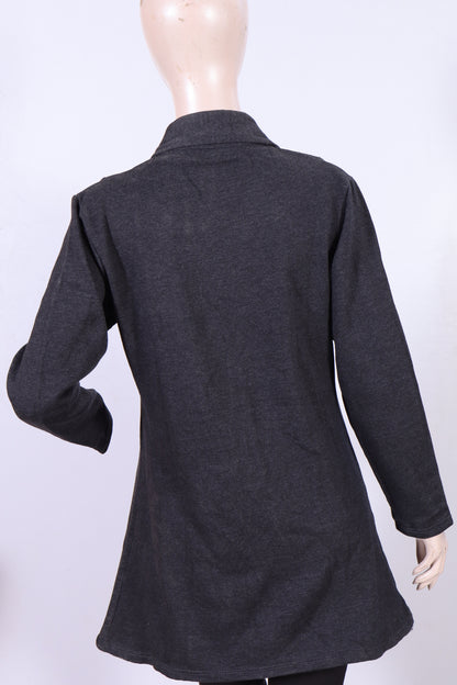 Women's Asymmetrical Zip-Front Knit Tunic Jacket - Charcoal Gray