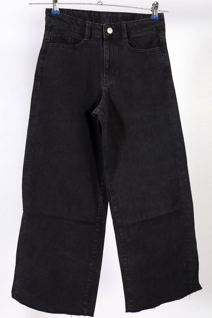 Premium Girls’ High-Waisted Wide-Leg Denim Jeans – Dark wash Black Adjustable waist