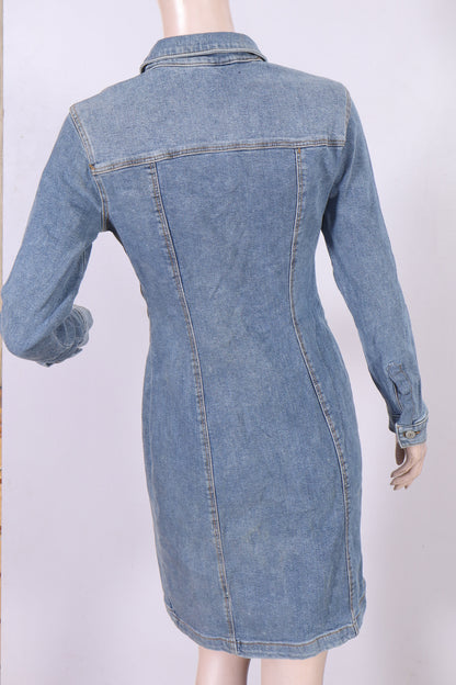 Denim Long-Sleeve Shirt Dress – Stylish & Comfortable