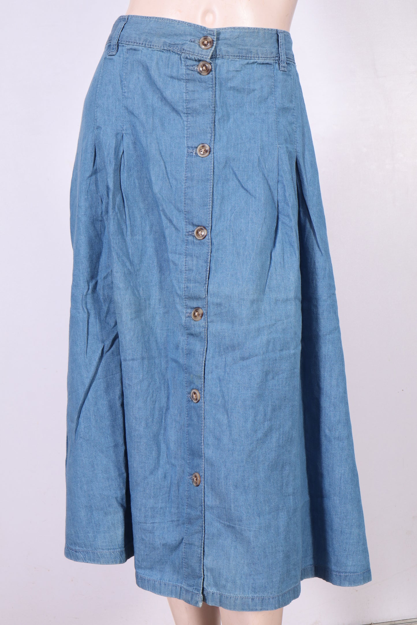 Classic A-Line Denim Midi Skirt