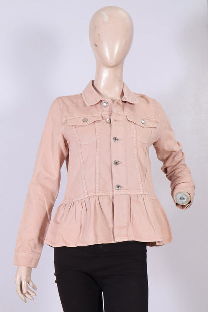 Women’s Peplum Denim Jacket in Blush Pink