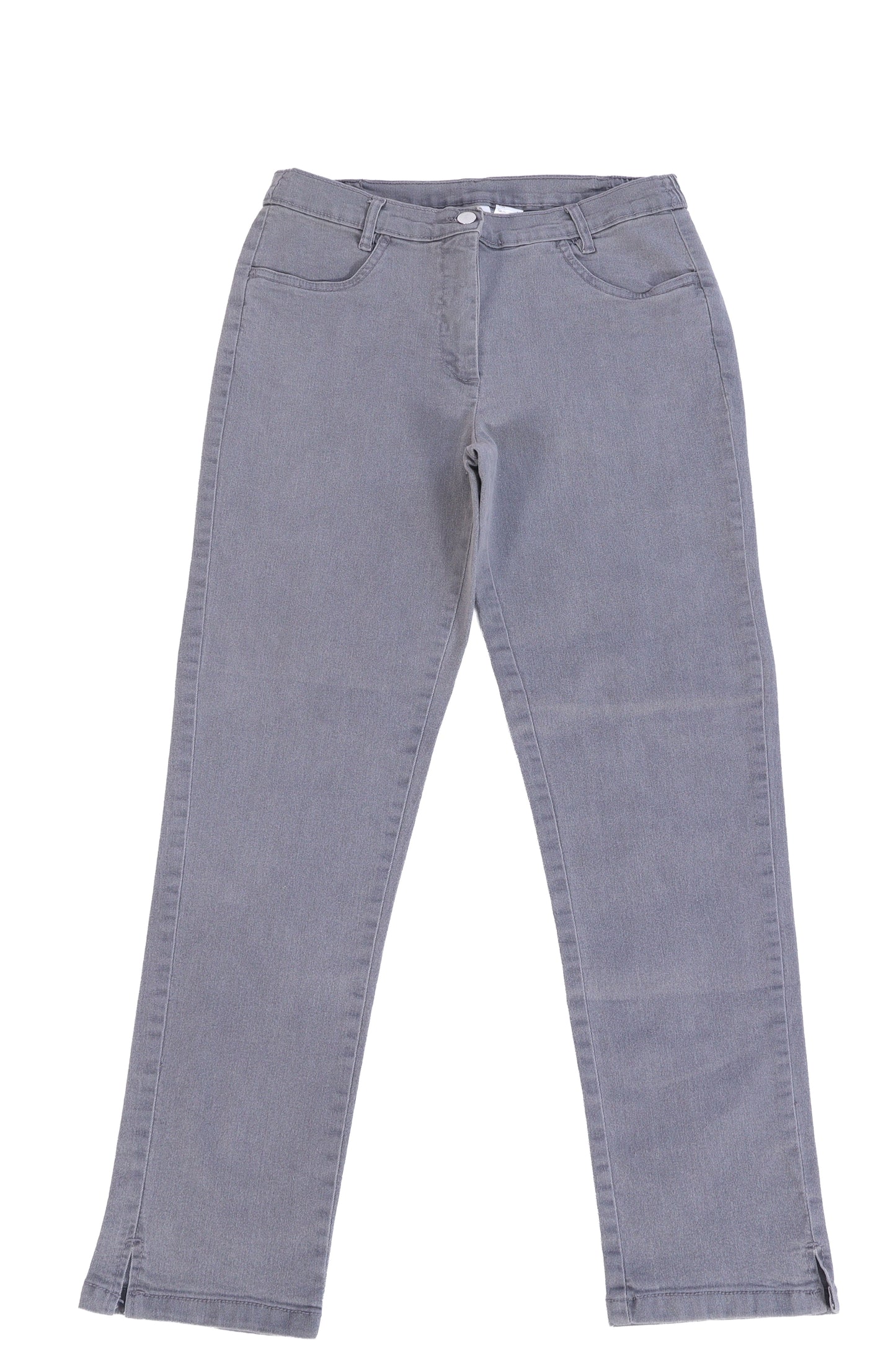 Grey Slim-Fit Stretch Denim Jeans with Side-Slit