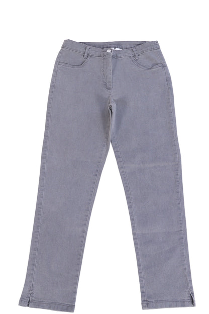 Grey Slim-Fit Stretch Denim Jeans with Side-Slit