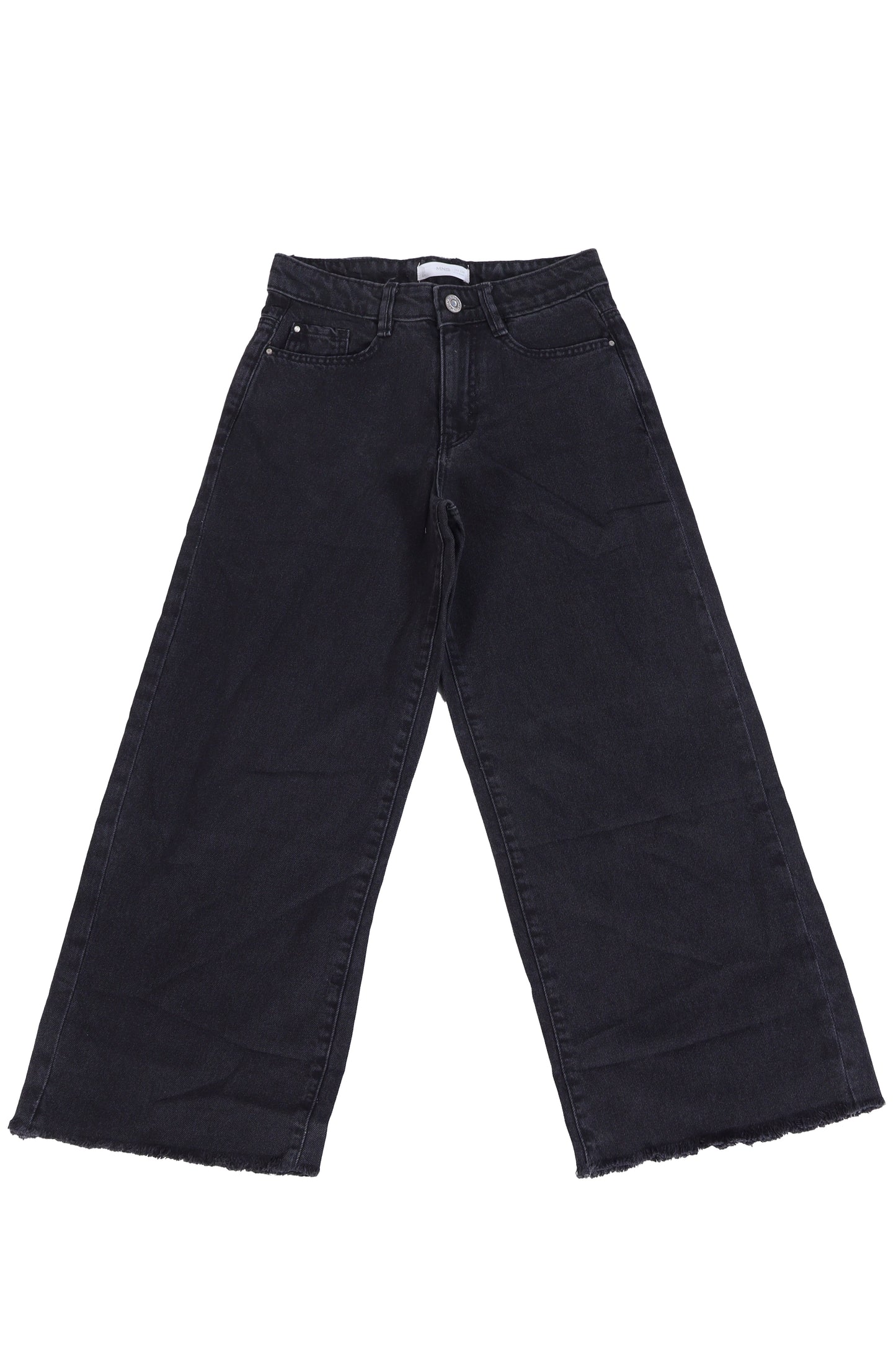 High-Rise Wide-Leg Raw Hem Jeans – Washed Black