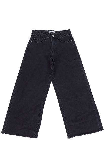 High-Rise Wide-Leg Raw Hem Jeans – Washed Black