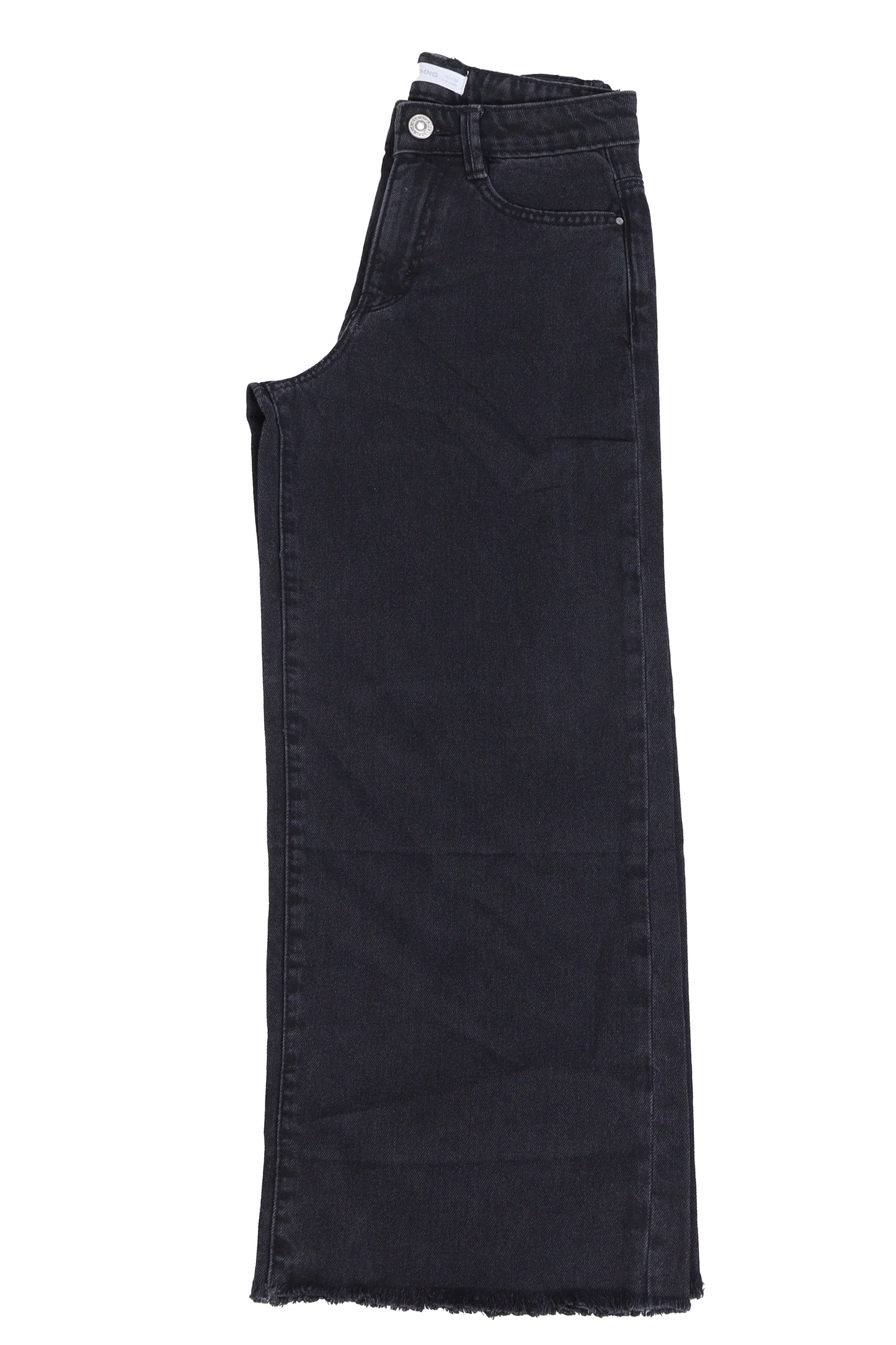 High-Rise Wide-Leg Raw Hem Jeans – Washed Black