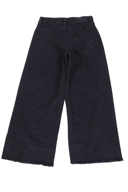 High-Rise Wide-Leg Raw Hem Jeans – Washed Black